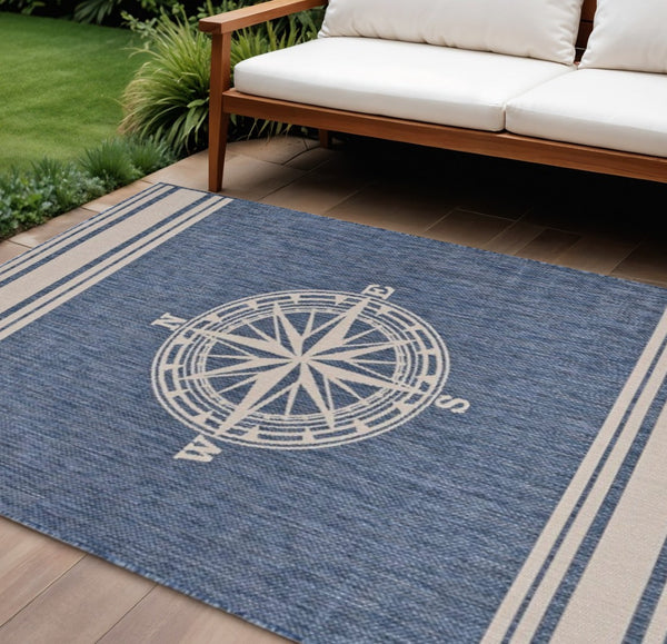 HomeRoots 8' Blue and Gray Indoor Outdoor Area Rug - Durable, Stylish, Machine-Made for High Traffic Spaces 8' X 10' 396116