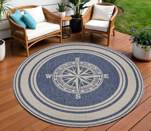 HomeRoots 8' Blue and Gray Indoor Outdoor Area Rug - Durable, Stylish, Machine-Made for High Traffic Spaces 8' X 8' 396117