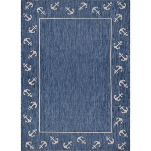 Homeroots 5' X 7' Blue And Natural Nautical Anchor Indoor Outdoor Area Rug  Polypropylene 396118