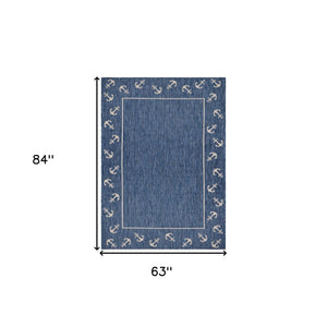 Homeroots 5' X 7' Blue And Natural Nautical Anchor Indoor Outdoor Area Rug  Polypropylene 396118