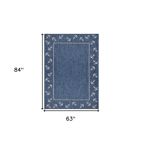 Homeroots 5' X 7' Blue And Natural Nautical Anchor Indoor Outdoor Area Rug  Polypropylene 396118