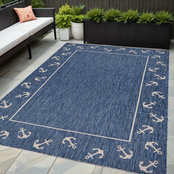 Homeroots 5' X 7' Blue And Natural Nautical Anchor Indoor Outdoor Area Rug  Polypropylene 396118