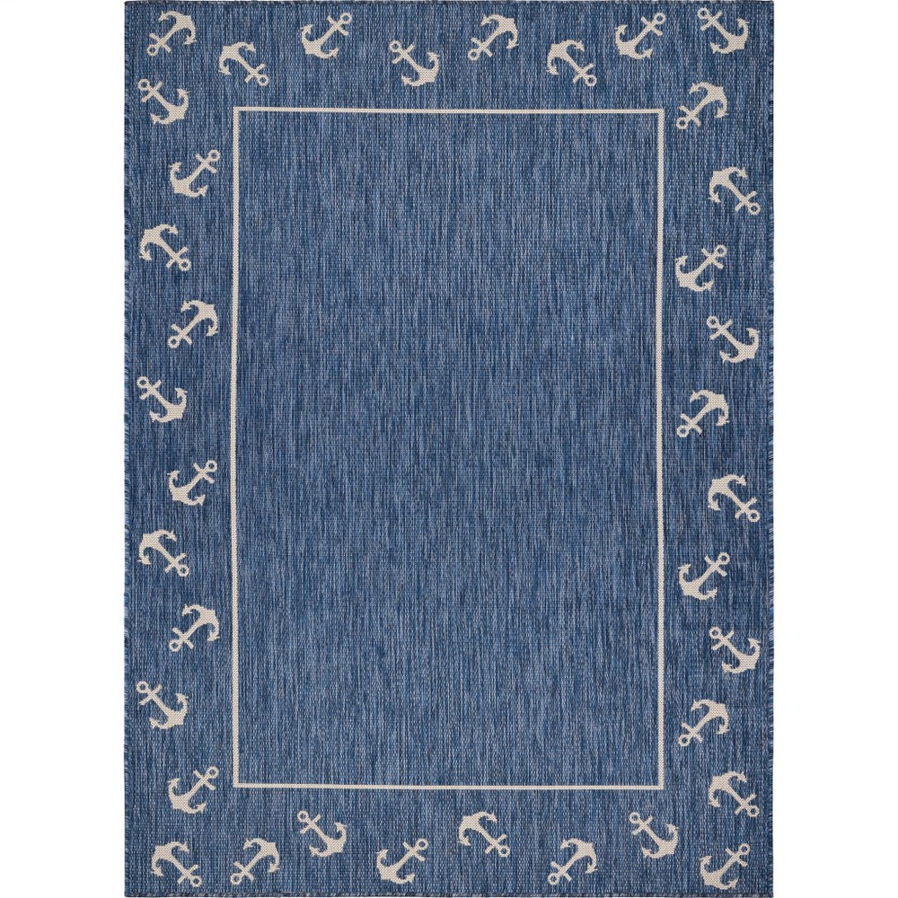Homeroots 8' X 9' Blue And Natural Nautical Anchor Indoor Outdoor Area Rug  Polypropylene 396119