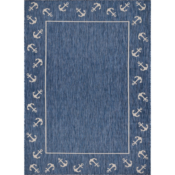 Homeroots 8' X 9' Blue And Natural Nautical Anchor Indoor Outdoor Area Rug  Polypropylene 396119