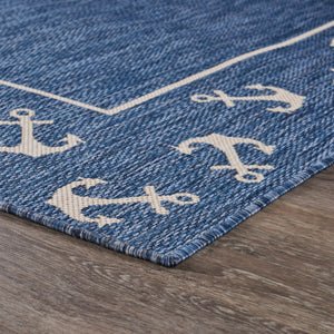 Homeroots 8' X 9' Blue And Natural Nautical Anchor Indoor Outdoor Area Rug  Polypropylene 396119