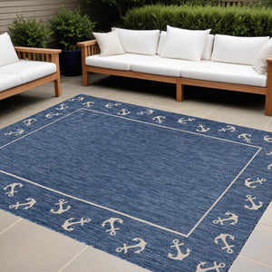 Homeroots 8' X 9' Blue And Natural Nautical Anchor Indoor Outdoor Area Rug  Polypropylene 396119