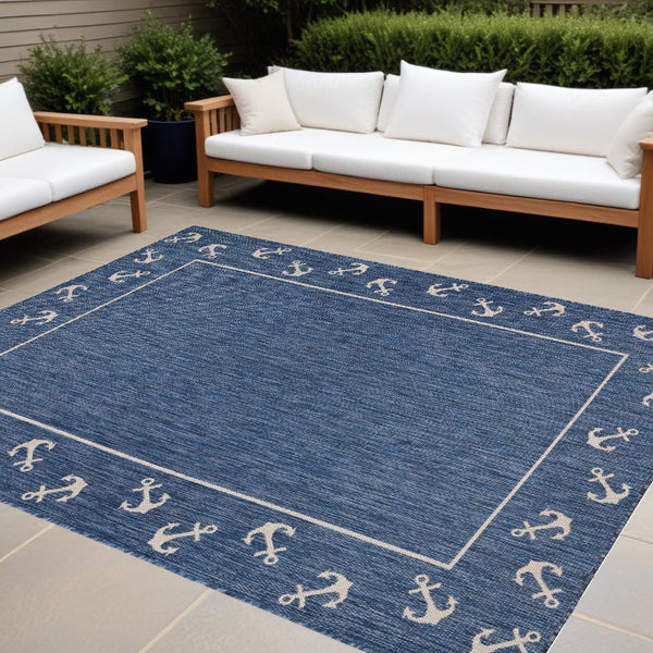 Homeroots 8' X 9' Blue And Natural Nautical Anchor Indoor Outdoor Area Rug  Polypropylene 396119