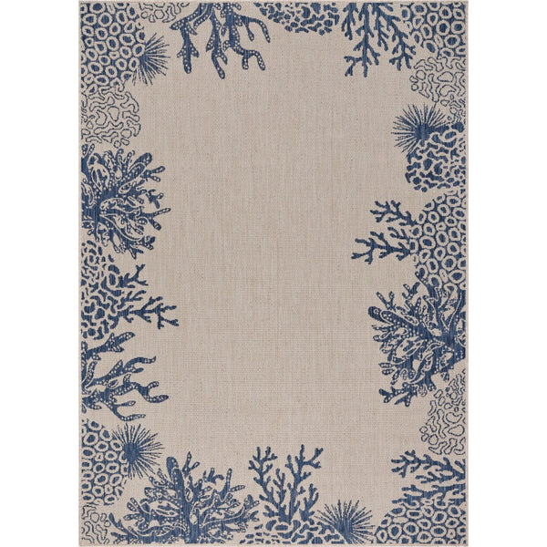 Homeroots 5' X 7' Beige And Blue Coral Stain Resistant Indoor Outdoor Area Rug  Polypropylene And Polyester Blend 396120