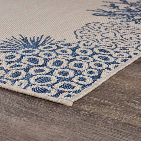 Homeroots 5' X 7' Beige And Blue Coral Stain Resistant Indoor Outdoor Area Rug  Polypropylene And Polyester Blend 396120