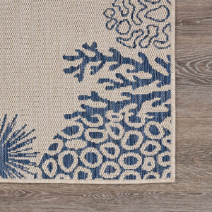Homeroots 5' X 7' Beige And Blue Coral Stain Resistant Indoor Outdoor Area Rug  Polypropylene And Polyester Blend 396120