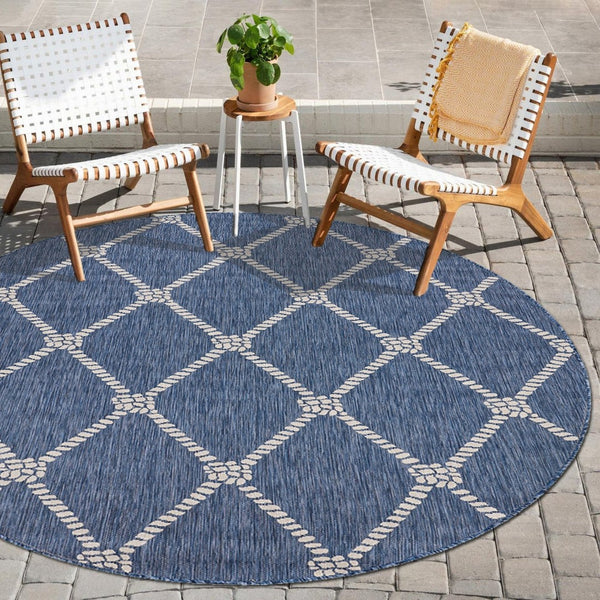 HomeRoots 8' Stylish Blue and Gray Area Rug for Indoor and Outdoor Spaces – Durable, Low-Maintenance Comfort 8' Round Round 396127