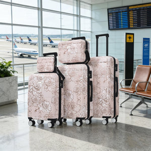 English Elm 6 Piece Hardshell Abs Travel Set with Spinner Wheels Combination Lock and Toiletry Bag Pink Flower N732P391160U