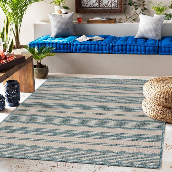 HomeRoots 8' Blue and Gray Indoor/Outdoor Area Rug – Durable, Elegant, Easy-Care, Perfect for Any Space! 396132
