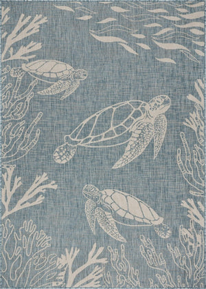 HomeRoots 8' Blue and Gray Indoor Outdoor Area Rug - Durable, Stylish, and Easy to Maintain for Any Space 8' x 10' 396136