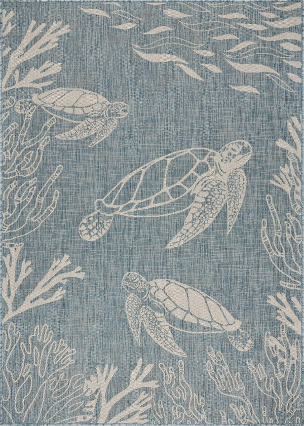 HomeRoots 8' Blue and Gray Indoor Outdoor Area Rug - Durable, Stylish, and Easy to Maintain for Any Space 8' x 10' 396136