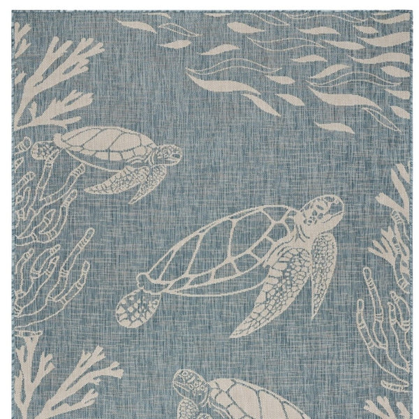 HomeRoots 8' Blue and Gray Indoor Outdoor Area Rug - Durable, Stylish, and Easy to Maintain for Any Space 8' x 10' 396136