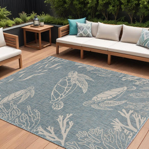 HomeRoots 8' Blue and Gray Indoor Outdoor Area Rug - Durable, Stylish, and Easy to Maintain for Any Space 8' x 10' 396136