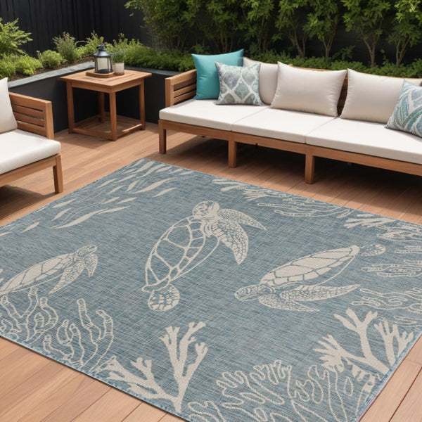 HomeRoots 8' Blue and Gray Indoor Outdoor Area Rug - Durable, Stylish, and Easy to Maintain for Any Space 8' x 10' 396136