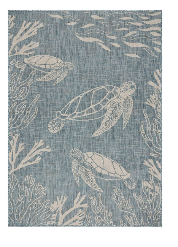 HomeRoots 8' Blue and Gray Indoor Outdoor Area Rug - Durable, Stylish, and Easy to Maintain for Any Space 8' x 10' 396136