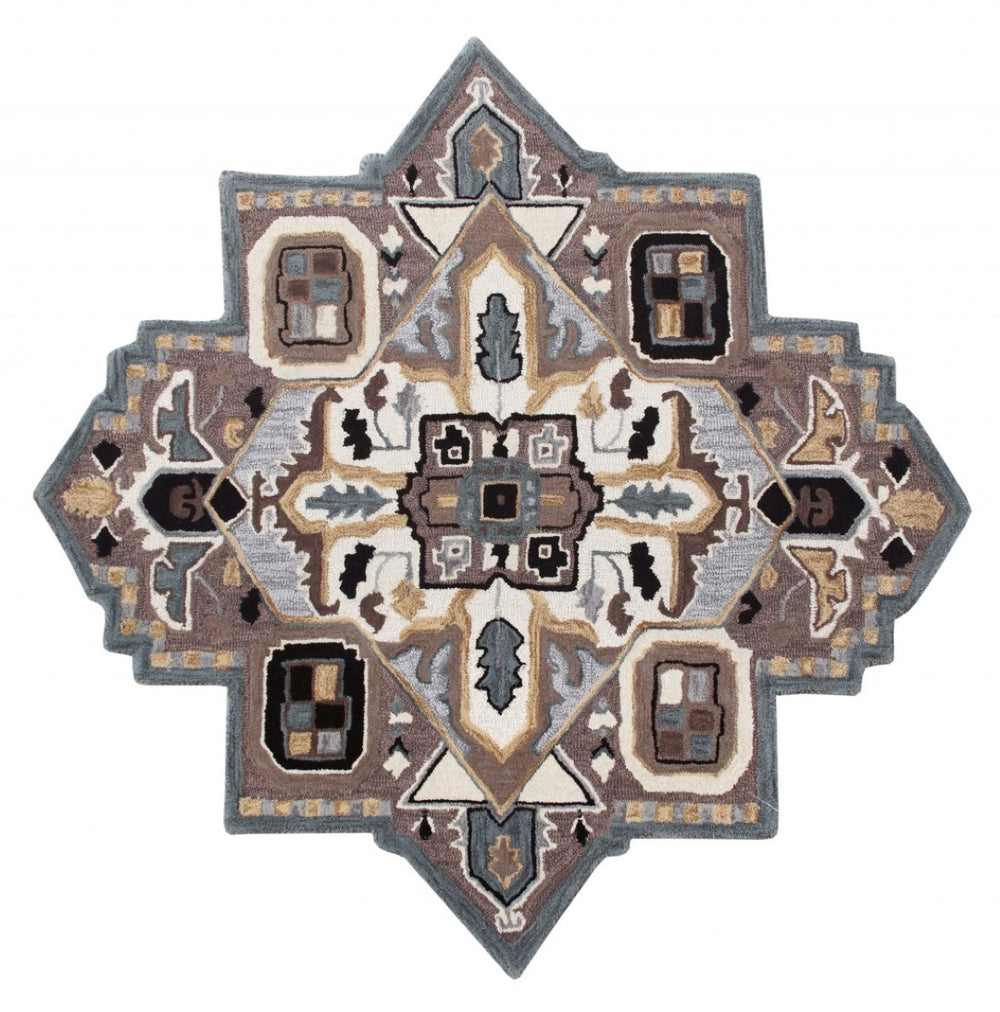 HomeRoots 5' Hand-Tufted Wool Area Rug in Bold Blue and Red – Artisan Crafted Comfort for Any Space 5' X 5' 396150
