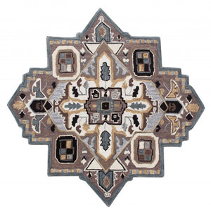 HomeRoots 5' Hand-Tufted Wool Area Rug in Bold Blue and Red – Artisan Crafted Comfort for Any Space 5' X 5' 396150