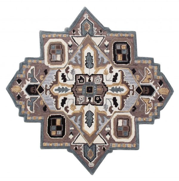 HomeRoots 5' Hand-Tufted Wool Area Rug in Bold Blue and Red – Artisan Crafted Comfort for Any Space 5' X 5' 396150