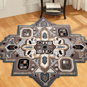 HomeRoots 5' Hand-Tufted Wool Area Rug in Bold Blue and Red – Artisan Crafted Comfort for Any Space 5' X 5' 396150