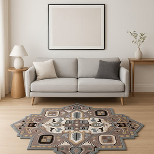 HomeRoots 5' Hand-Tufted Wool Area Rug in Bold Blue and Red – Artisan Crafted Comfort for Any Space 5' X 5' 396150