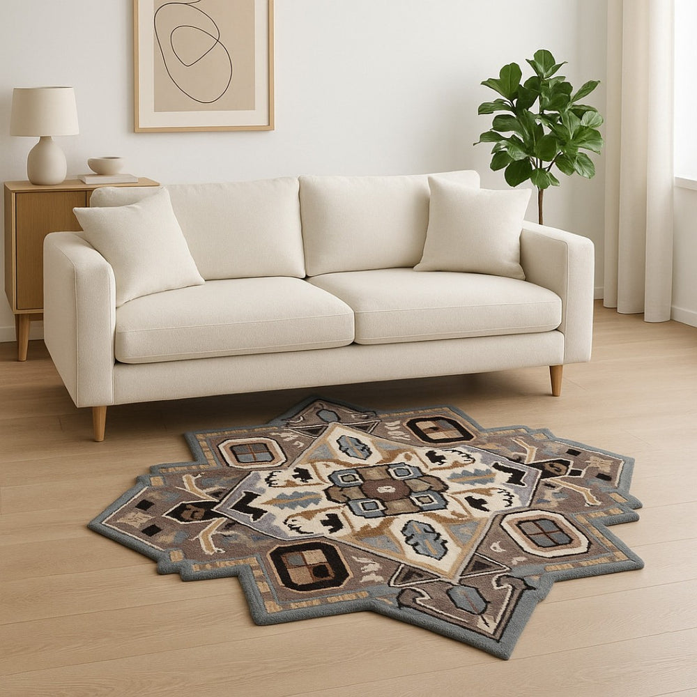 HomeRoots 7' Wool Hand-Tufted Area Rug in Bold Blue and Red - Contemporary Comfort for Any Space 7' Round 396151