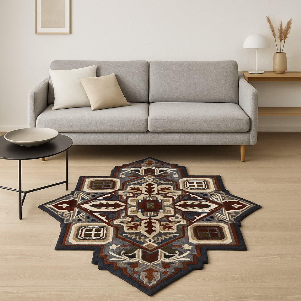 HomeRoots 5' Bold Blue and Red Hand-Tufted Wool Area Rug – Artisan Crafted for Comfort and Style in Any Room 5' X 5' 396152