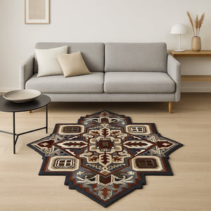 HomeRoots 5' Bold Blue and Red Hand-Tufted Wool Area Rug – Artisan Crafted for Comfort and Style in Any Room 5' X 5' 396152