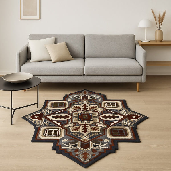 HomeRoots 5' Bold Blue and Red Hand-Tufted Wool Area Rug – Artisan Crafted for Comfort and Style in Any Room 5' X 5' 396152