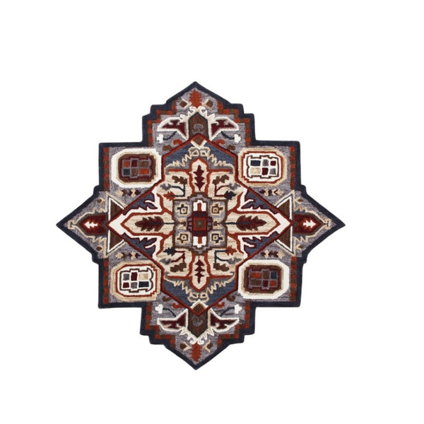 HomeRoots 5' Bold Blue and Red Hand-Tufted Wool Area Rug – Artisan Crafted for Comfort and Style in Any Room 5' X 5' 396152