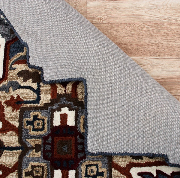 HomeRoots 5' Bold Blue and Red Hand-Tufted Wool Area Rug – Artisan Crafted for Comfort and Style in Any Room 5' X 5' 396152