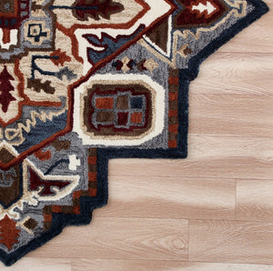 HomeRoots 5' Bold Blue and Red Hand-Tufted Wool Area Rug – Artisan Crafted for Comfort and Style in Any Room 5' X 5' 396152