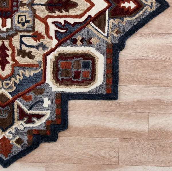HomeRoots 5' Bold Blue and Red Hand-Tufted Wool Area Rug – Artisan Crafted for Comfort and Style in Any Room 5' X 5' 396152