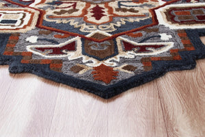 HomeRoots 5' Bold Blue and Red Hand-Tufted Wool Area Rug – Artisan Crafted for Comfort and Style in Any Room 5' X 5' 396152