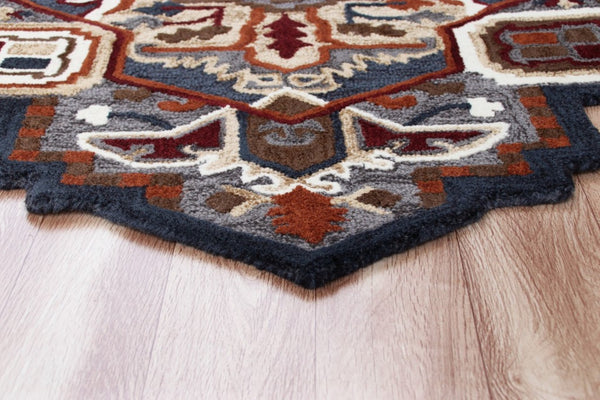 HomeRoots 5' Bold Blue and Red Hand-Tufted Wool Area Rug – Artisan Crafted for Comfort and Style in Any Room 5' X 5' 396152