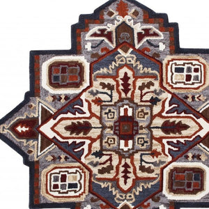 HomeRoots 5' Bold Blue and Red Hand-Tufted Wool Area Rug – Artisan Crafted for Comfort and Style in Any Room 5' X 5' 396152