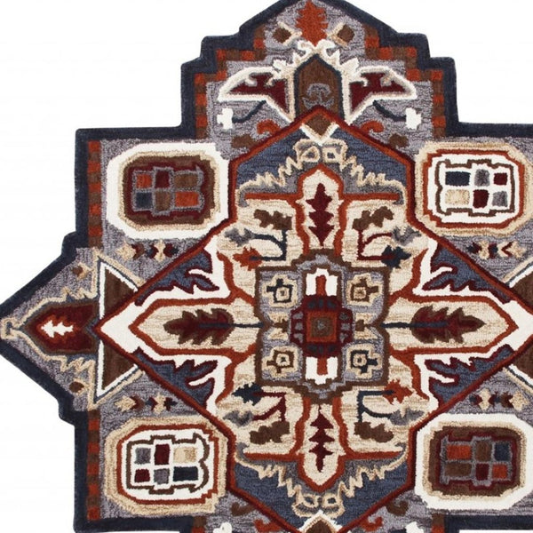HomeRoots 5' Bold Blue and Red Hand-Tufted Wool Area Rug – Artisan Crafted for Comfort and Style in Any Room 5' X 5' 396152