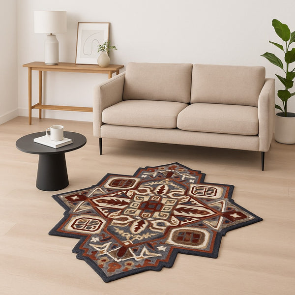 HomeRoots 7' Hand-Tufted Wool Area Rug in Bold Blue and Red - Artisanal Charm for Modern Interiors 7' Round 396153