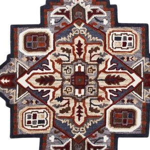 HomeRoots 7' Hand-Tufted Wool Area Rug in Bold Blue and Red - Artisanal Charm for Modern Interiors 7' Round 396153