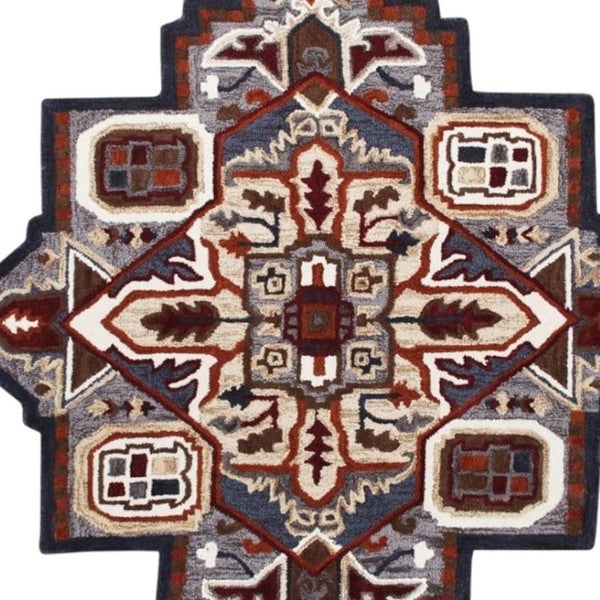 HomeRoots 7' Hand-Tufted Wool Area Rug in Bold Blue and Red - Artisanal Charm for Modern Interiors 7' Round 396153