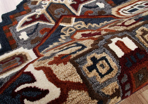 HomeRoots 7' Hand-Tufted Wool Area Rug in Bold Blue and Red - Artisanal Charm for Modern Interiors 7' Round 396153
