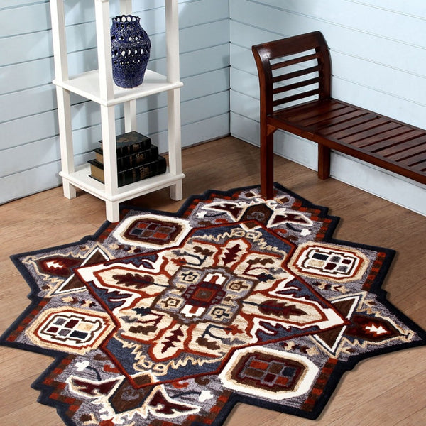 HomeRoots 7' Hand-Tufted Wool Area Rug in Bold Blue and Red - Artisanal Charm for Modern Interiors 7' Round 396153