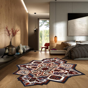 HomeRoots 7' Hand-Tufted Wool Area Rug in Bold Blue and Red - Artisanal Charm for Modern Interiors 7' Round 396153