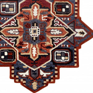 Homeroots 5’ Maroon And Blue Medallion Area Rug  Wool 396154