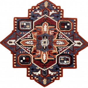 Homeroots 5’ Maroon And Blue Medallion Area Rug  Wool 396154