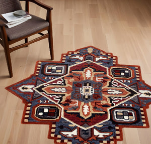Homeroots 5’ Maroon And Blue Medallion Area Rug  Wool 396154