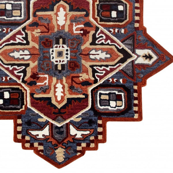 HomeRoots 7' Handcrafted Blue and Red Wool Area Rug - Vibrant, Artisan Quality for Modern and Transitional Spaces 7' Round 396155